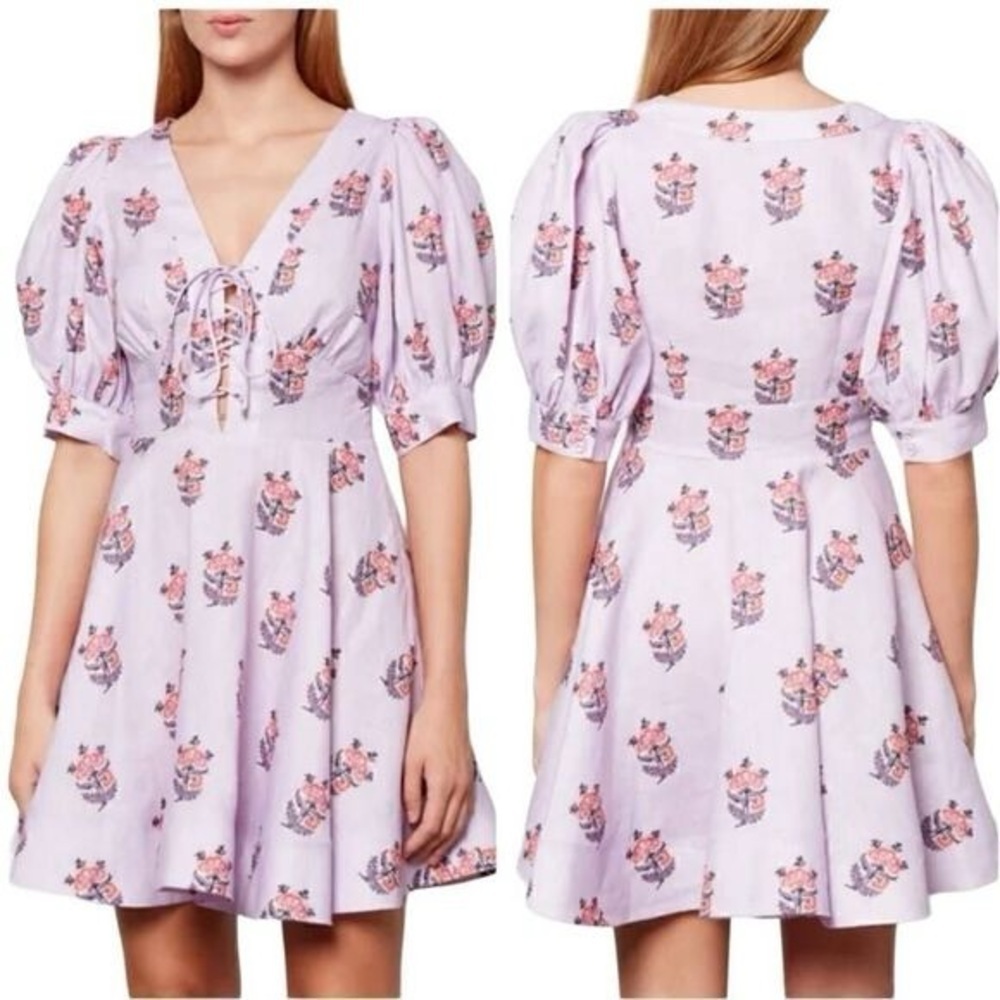 House of Harlow 1960 Lavender and Pink Floral Linen Blend Womenβs Dress Size 6
